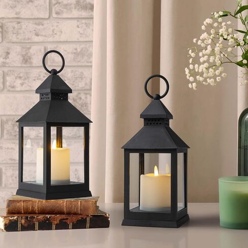 Vintage Lantern Decorative LED Flickering Flameless Candle with Timer, Battery Powered LED Decorative Hanging Lanterns for Indoor Outdoor Garden Yard Home Decor(4 Pack) in Kuwait