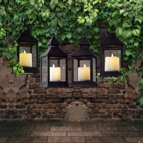 Vintage Lantern Decorative LED Flickering Flameless Candle with Timer, Battery Powered LED Decorative Hanging Lanterns for Indoor Outdoor Garden Yard Home Decor(4 Pack) in Kuwait