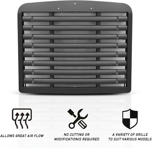 Front Black Grille With Bug Screen Compatible With 1990-2020 Freightliner FL 112 120 in Kuwait