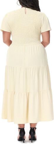Anna-Kaci Women's Plus Size Casual Round Neck Flutter Short Sleeve Elastic Waist Smocked Tiered Maxi Dress in Saudi Arabia