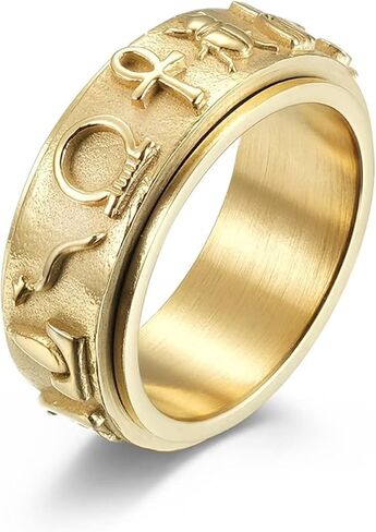 Ancient Egyptian Symbol Totem Spinner Rings Stainless Steel Fidget Anxiety Rotating Runes Ring Talisman Amulet Protection for Men Women Size 6-12,Silver Gold Black in Saudi Arabia