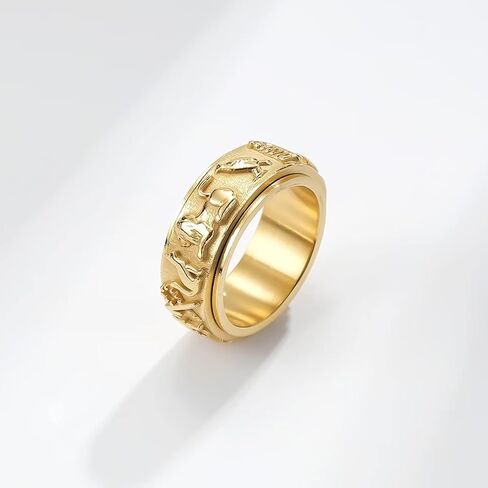 Ancient Egyptian Symbol Totem Spinner Rings Stainless Steel Fidget Anxiety Rotating Runes Ring Talisman Amulet Protection for Men Women Size 6-12,Silver Gold Black in Saudi Arabia