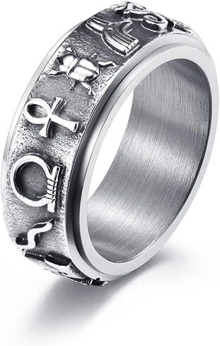 Ancient Egyptian Symbol Totem Spinner Rings Stainless Steel Fidget Anxiety Rotating Runes Ring Talisman Amulet Protection for Men Women Size 6-12,Silver Gold Black in Saudi Arabia