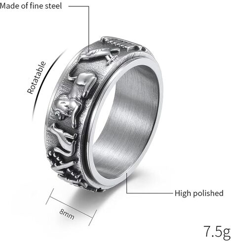 Ancient Egyptian Symbol Totem Spinner Rings Stainless Steel Fidget Anxiety Rotating Runes Ring Talisman Amulet Protection for Men Women Size 6-12,Silver Gold Black in Saudi Arabia