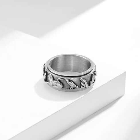 Ancient Egyptian Symbol Totem Spinner Rings Stainless Steel Fidget Anxiety Rotating Runes Ring Talisman Amulet Protection for Men Women Size 6-12,Silver Gold Black in Saudi Arabia