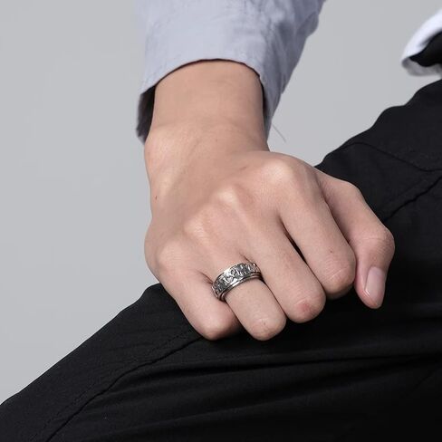 Ancient Egyptian Symbol Totem Spinner Rings Stainless Steel Fidget Anxiety Rotating Runes Ring Talisman Amulet Protection for Men Women Size 6-12,Silver Gold Black in Saudi Arabia