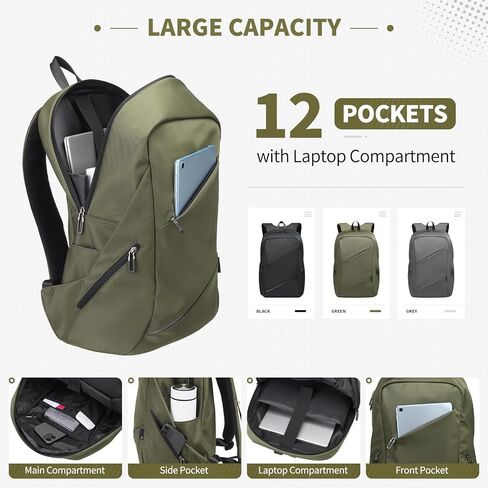 Travel Backpack Laptop Backpack, 20L Casual Daypack, Weekender Bag Carry on Flight Approved Water Resistant Lightweight for Men Women, Green in Kuwait