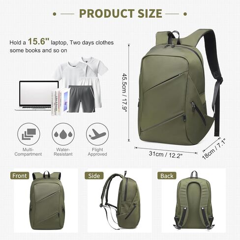Travel Backpack Laptop Backpack, 20L Casual Daypack, Weekender Bag Carry on Flight Approved Water Resistant Lightweight for Men Women, Green in Kuwait