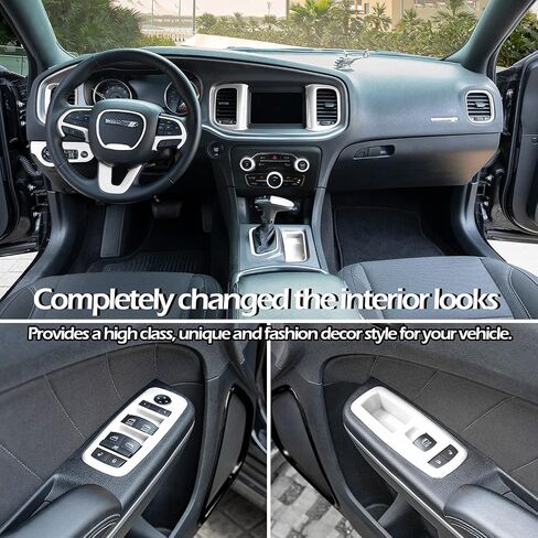 20PCS Full Set Interior Accessories Trim Kit fit for Dodge Charger 2015-2024 | Headlight Window Lift Control Switches Gear Shift Cup Holder Air Conditioning Vent Outlets Covers (White) in Kuwait