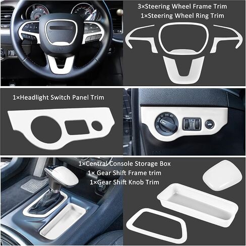 20PCS Full Set Interior Accessories Trim Kit fit for Dodge Charger 2015-2024 | Headlight Window Lift Control Switches Gear Shift Cup Holder Air Conditioning Vent Outlets Covers (White) in Kuwait