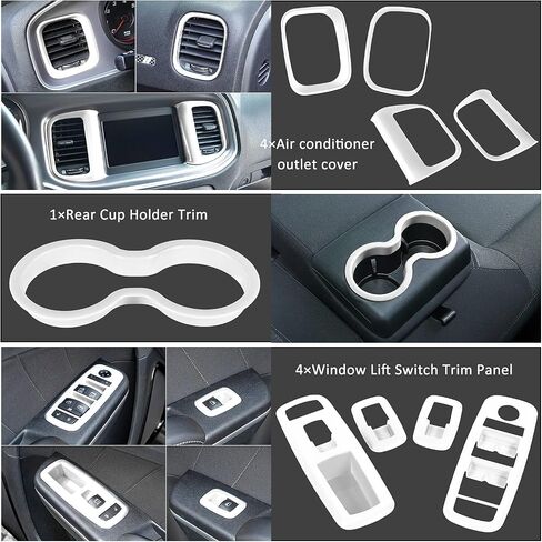 20PCS Full Set Interior Accessories Trim Kit fit for Dodge Charger 2015-2024 | Headlight Window Lift Control Switches Gear Shift Cup Holder Air Conditioning Vent Outlets Covers (White) in Kuwait