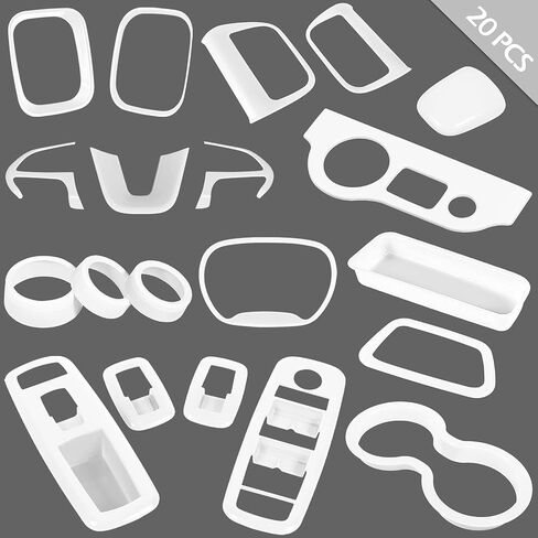20PCS Full Set Interior Accessories Trim Kit fit for Dodge Charger 2015-2024 | Headlight Window Lift Control Switches Gear Shift Cup Holder Air Conditioning Vent Outlets Covers (White) in Kuwait