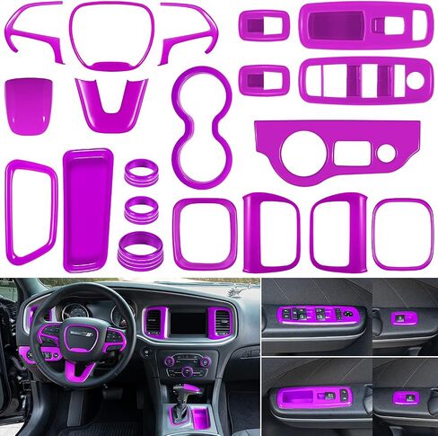20PCS Full Set Interior Accessories Trim Kit fit for Dodge Charger 2015-2024 | Headlight Window Lift Control Switches Gear Shift Cup Holder Air Conditioning Vent Outlets Covers (White) in Kuwait