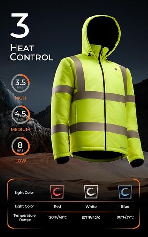 Heated Safety Jacket for Men with Battery, Class 3 Hi-Vis Waterproof Safety Coat with 3M Reflective Tape in Saudi Arabia