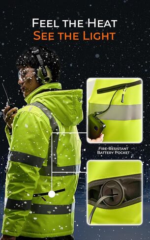 Heated Safety Jacket for Men with Battery, Class 3 Hi-Vis Waterproof Safety Coat with 3M Reflective Tape in Saudi Arabia