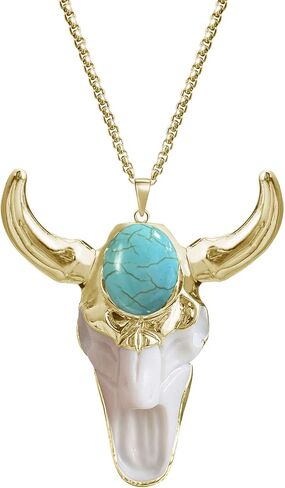 Turquoise Necklace, Vintage Bull Necklace Skull Jewelry for Men, Boho Western Turquoise Necklace for Spiritual Jewelry, Turquoise Necklace for Women, December Birthstone Necklace for Turquoise Jewelry Gifts in Kuwait
