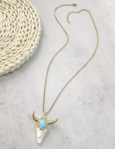 Turquoise Necklace, Vintage Bull Necklace Skull Jewelry for Men, Boho Western Turquoise Necklace for Spiritual Jewelry, Turquoise Necklace for Women, December Birthstone Necklace for Turquoise Jewelry Gifts in Kuwait