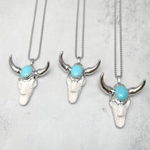 Turquoise Necklace, Vintage Bull Necklace Skull Jewelry for Men, Boho Western Turquoise Necklace for Spiritual Jewelry, Turquoise Necklace for Women, December Birthstone Necklace for Turquoise Jewelry Gifts in Kuwait