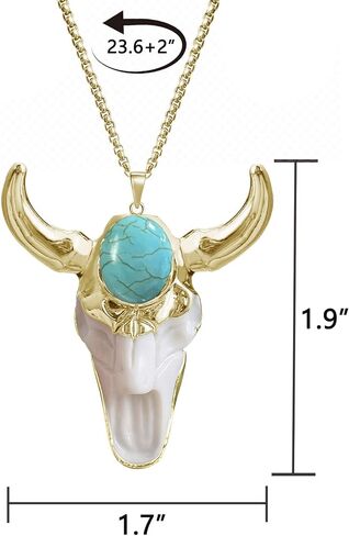 Turquoise Necklace, Vintage Bull Necklace Skull Jewelry for Men, Boho Western Turquoise Necklace for Spiritual Jewelry, Turquoise Necklace for Women, December Birthstone Necklace for Turquoise Jewelry Gifts in Kuwait