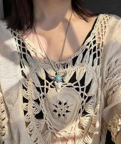 Turquoise Necklace, Vintage Bull Necklace Skull Jewelry for Men, Boho Western Turquoise Necklace for Spiritual Jewelry, Turquoise Necklace for Women, December Birthstone Necklace for Turquoise Jewelry Gifts in Kuwait