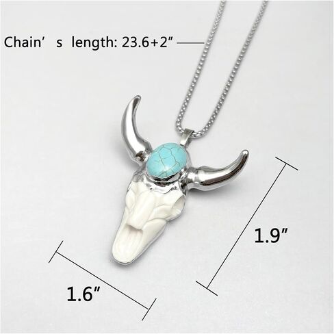 Turquoise Necklace, Vintage Bull Necklace Skull Jewelry for Men, Boho Western Turquoise Necklace for Spiritual Jewelry, Turquoise Necklace for Women, December Birthstone Necklace for Turquoise Jewelry Gifts in Kuwait