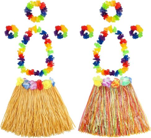 Pusuny 2 Sets Hawaiian Hula Grass Skirt for Luau Party Costume Set Hawaiian Leis for Luau Tropical Beach Party Decorations in Saudi Arabia
