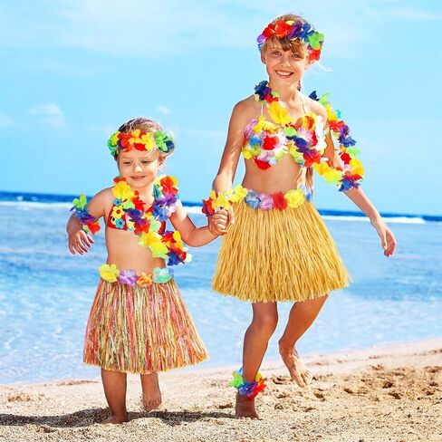 Pusuny 2 Sets Hawaiian Hula Grass Skirt for Luau Party Costume Set Hawaiian Leis for Luau Tropical Beach Party Decorations in Saudi Arabia