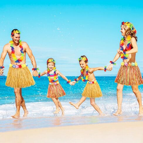 Pusuny 2 Sets Hawaiian Hula Grass Skirt for Luau Party Costume Set Hawaiian Leis for Luau Tropical Beach Party Decorations in Saudi Arabia