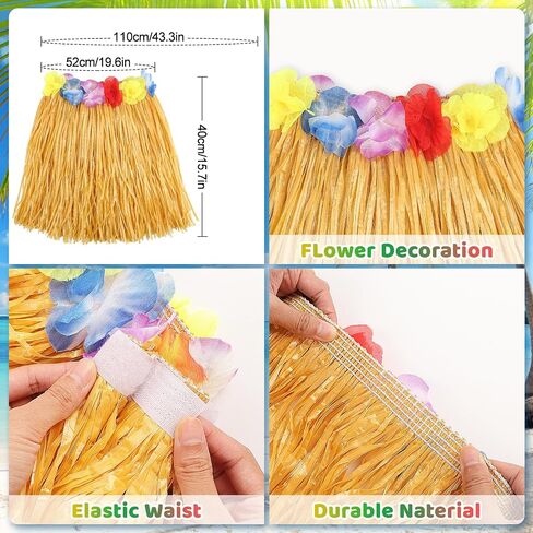Pusuny 2 Sets Hawaiian Hula Grass Skirt for Luau Party Costume Set Hawaiian Leis for Luau Tropical Beach Party Decorations in Saudi Arabia