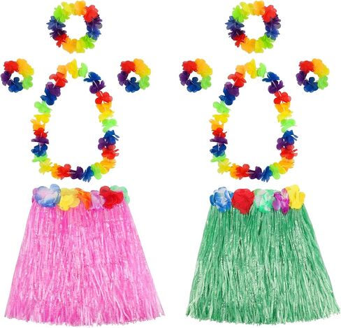 Pusuny 2 Sets Hawaiian Hula Grass Skirt for Luau Party Costume Set Hawaiian Leis for Luau Tropical Beach Party Decorations in Saudi Arabia