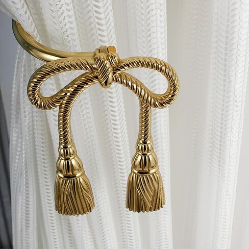 Gold Curtain Drapery Holdbacks,2pcs Brass Curtain Holdbacks,Home Curtain Decoration for Curtains,Bow Style Curtain Tiebacks for Living Room (Left 1pc) in Saudi Arabia
