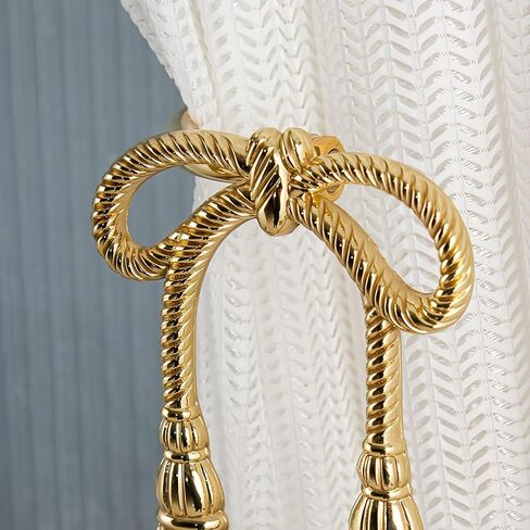 Gold Curtain Drapery Holdbacks,2pcs Brass Curtain Holdbacks,Home Curtain Decoration for Curtains,Bow Style Curtain Tiebacks for Living Room (Left 1pc) in Saudi Arabia