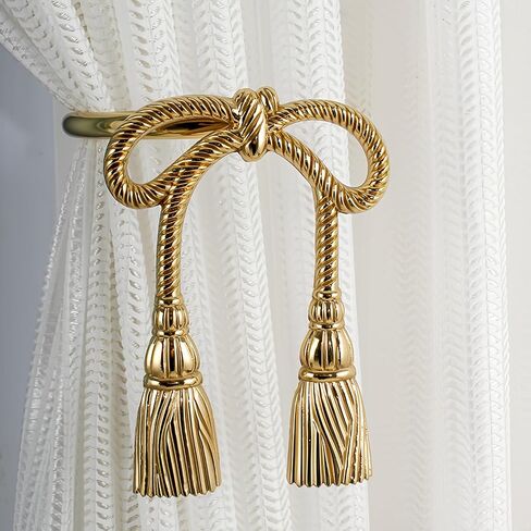 Gold Curtain Drapery Holdbacks,2pcs Brass Curtain Holdbacks,Home Curtain Decoration for Curtains,Bow Style Curtain Tiebacks for Living Room (Left 1pc) in Saudi Arabia