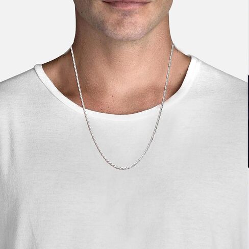 LeCalla Solid 925 Sterling Silver Italian 2 MM, 3 MM Diamond-Cut Braided Rope Chain Necklace for Men Women with Lobster Claw Clasp, Made in Italy (18, 20, 22, 24, 26 Inches) in Saudi Arabia
