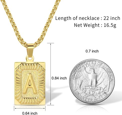 Initial Letter Necklace for Men, 22 inch Initial Pendant Necklace Chain, Dog Tag Chain Jewelry Fathers Day Dad Gifts Birthday Christmas Gifts, Stainless Steel in Saudi Arabia