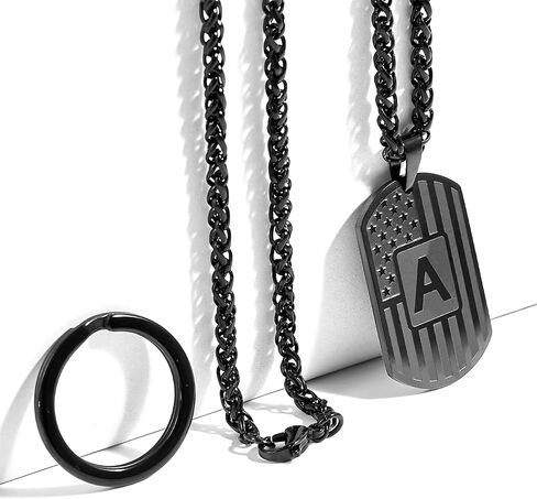 Initial Letter Necklace for Men, 22 inch Initial Pendant Necklace Chain, Dog Tag Chain Jewelry Fathers Day Dad Gifts Birthday Christmas Gifts, Stainless Steel in Saudi Arabia