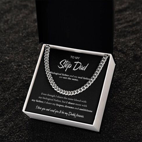 To My Step Dad Necklace, Cuban Link Chain Necklace Gifts for Men Him, Cuban Pendant Necklaces for Men Anniversary Birthday Christmas Gifts for Daddy from Daughter and Son, Gift For Step Dad Necklace in Saudi Arabia
