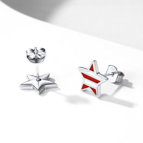 ChicSilver أقراط العلم الأمريكي للنساء والفتيات 925 الفضة الاسترليني 4th من يوليو الأقراط الوطنية هيبوالرجينيك ستار القلب مسمار هدايا مجوهرات عيد الاستقلال in Kuwait