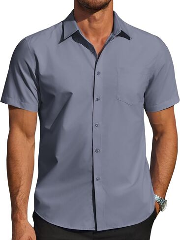 COOFANDY Men's Casual Dress Shirts Short Sleeve Button Down Shirts Summer Untucked Dress Shirts with Pocket in Saudi Arabia