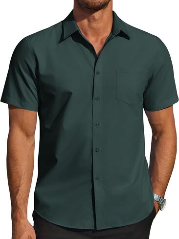 COOFANDY Men's Casual Dress Shirts Short Sleeve Button Down Shirts Summer Untucked Dress Shirts with Pocket in Saudi Arabia