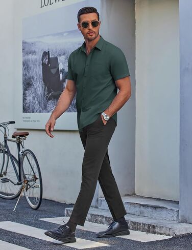 COOFANDY Men's Casual Dress Shirts Short Sleeve Button Down Shirts Summer Untucked Dress Shirts with Pocket in Saudi Arabia
