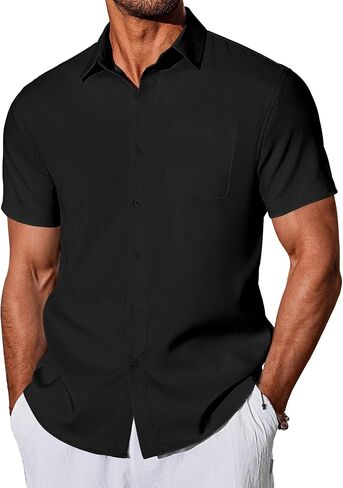 COOFANDY Shirts for Men Short Sleeve Button Down Shirt Casual Summer Beach Shirts in Saudi Arabia