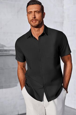 COOFANDY Shirts for Men Short Sleeve Button Down Shirt Casual Summer Beach Shirts in Saudi Arabia