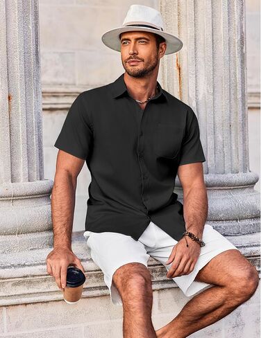 COOFANDY Shirts for Men Short Sleeve Button Down Shirt Casual Summer Beach Shirts in Saudi Arabia