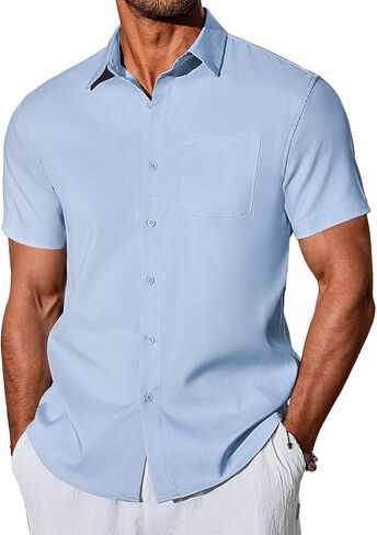 COOFANDY Shirts for Men Short Sleeve Button Down Shirt Casual Summer Beach Shirts in Saudi Arabia