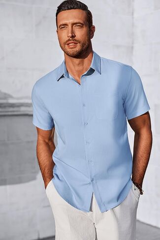 COOFANDY Shirts for Men Short Sleeve Button Down Shirt Casual Summer Beach Shirts in Saudi Arabia