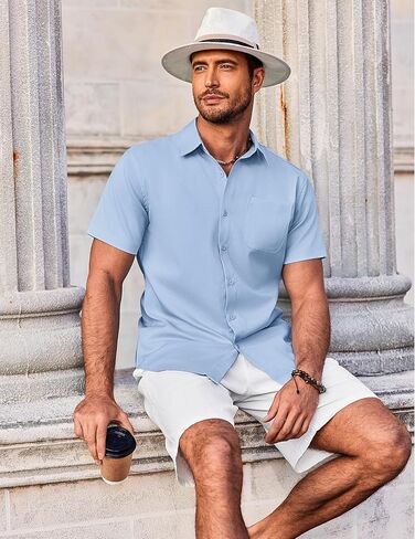 COOFANDY Shirts for Men Short Sleeve Button Down Shirt Casual Summer Beach Shirts in Saudi Arabia