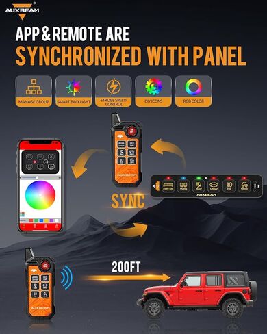 لوحة مفاتيح Auxbeam 4 Gang Slim Switch Bluetooth RGB AS-400 مع التطبيق وجهاز التحكم عن بعد تبديل مؤقت نابض التبديل Pod Off الإضاءة الخلفية لشاحنة الطرق الوعرة UTV ATV Car Marine 12-24V مقاومة للماء ضمان لمدة عامين in Kuwait