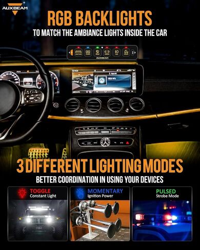 لوحة مفاتيح Auxbeam 4 Gang Slim Switch Bluetooth RGB AS-400 مع التطبيق وجهاز التحكم عن بعد تبديل مؤقت نابض التبديل Pod Off الإضاءة الخلفية لشاحنة الطرق الوعرة UTV ATV Car Marine 12-24V مقاومة للماء ضمان لمدة عامين in Kuwait
