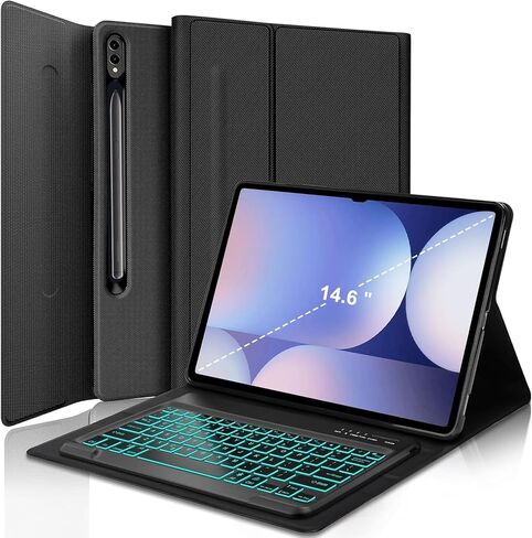 حافظة لوحة المفاتيح Galaxy Tab S9 Ultra - لوحة مفاتيح بلوتوث لاسلكية قابلة للفصل بإضاءة خلفية - غطاء ذكي نحيف مع حامل قلم S لجهاز 14.6 Samsung S8 Ultra (موديل SM-X910 / X916B / X918U / X900 / X906) - أسود in Saudi Arabia